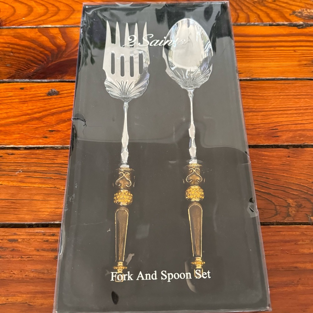 Retro 2 Saints Large Ornate Fork & Spoon Serving Set